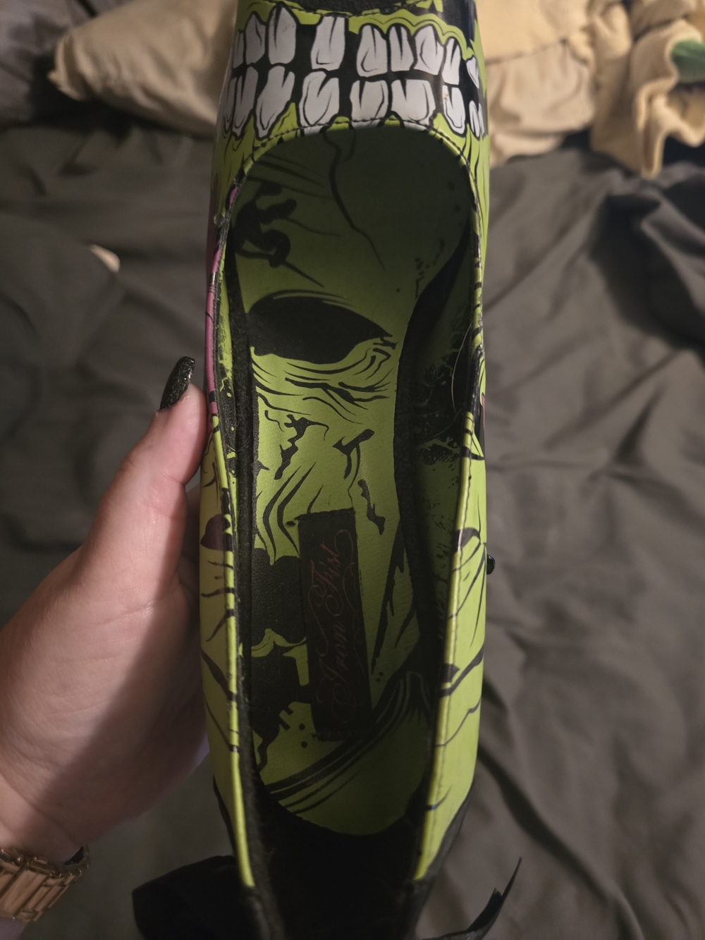 Green & Pink Graphic IRON FIST Zombie High Heel Pump PEEPTOE - Picture 8 of 9